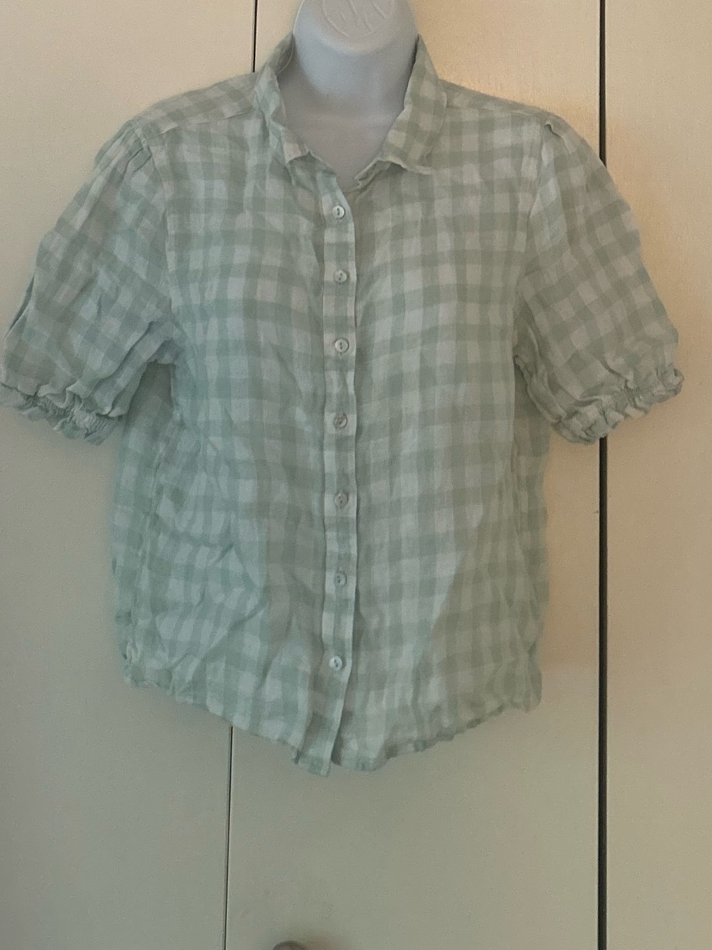Laura Ashley Vintage Linen Gingham mother of pearl button front top S